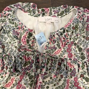 LOFT Multicolor Floral Botanical Feminine  Blouse Office Casual